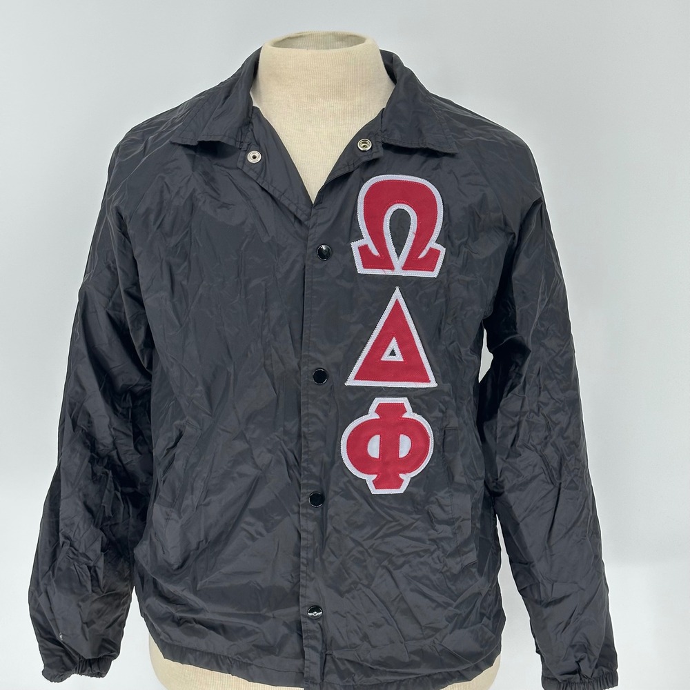 Vtg ODPhi Omega Delta‎ Phi Fraternity Jacket 90s Augusta Black M Windbreaker